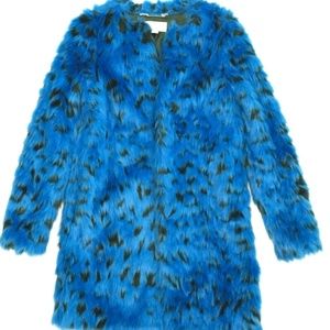 Michael Kors Faux Fur Blue Black coat XS 0